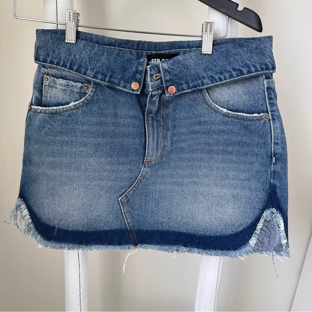 Revolve SER.O.YA Holly Foldover Denim Mini Skirt Sz 28